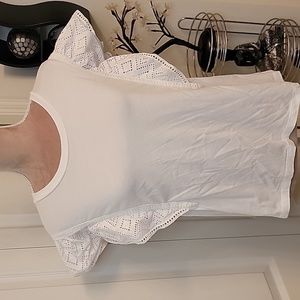 Banana Republic White Top with Lace / Eyelet Cap Sleeves, Size M